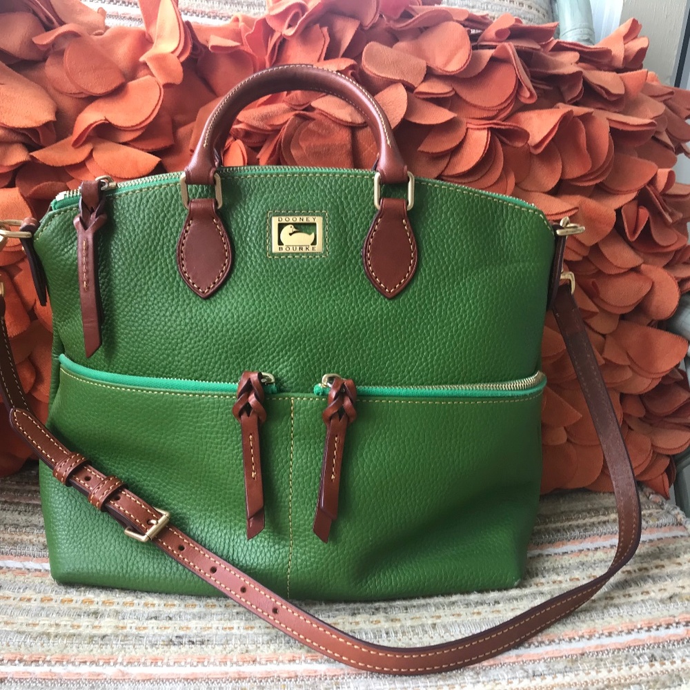 Dooney & Bourke Dillen Double Pocket Satchel Green Pebbled Leather Shoulder Bag